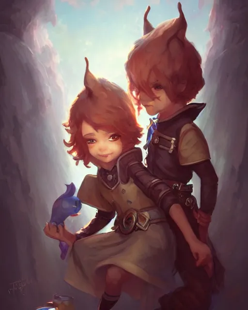 Image similar to cute little anthropomorphic akechi and makoto, cute and adorable, pretty, beautiful, dnd character art portrait, matte fantasy painting, deviantart artstation, by jason felix by steve argyle by tyler jacobson by peter mohrbacher