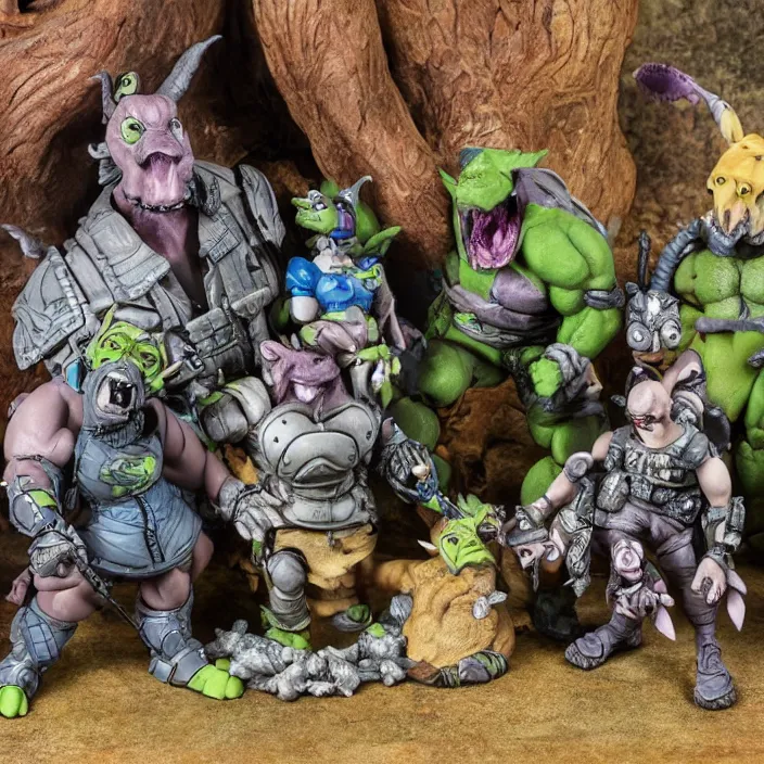 Prompt: a detailed figure of beebop and rocksteady, first 4 figures, detailed product photo