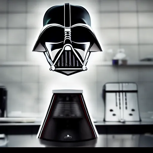 Image similar to A still of a Darth Vader shaped coffee machine, 4k, photograph, photoreal, ultra realistic, highly detailed, professional lighting