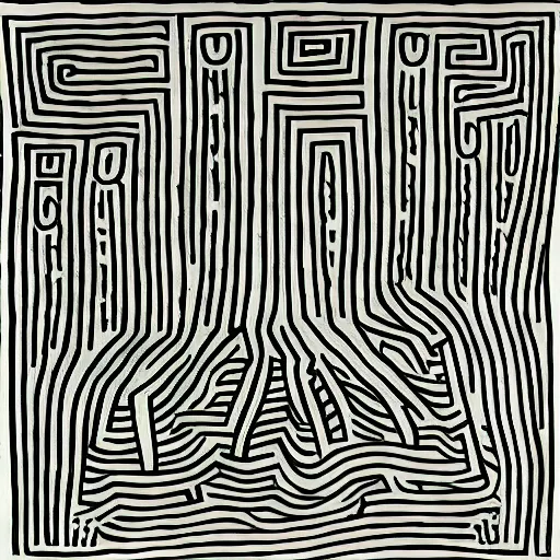 Image similar to spiral trees in a dense forest by keith haring