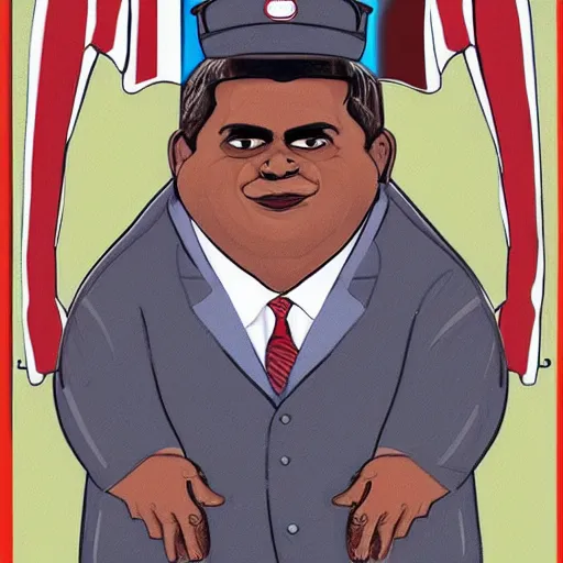 Image similar to concept art of barack obama as a morbidly obese train conductor, highly detailed, highly intricate, smooth,