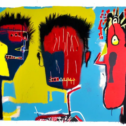 Prompt: man and woman, in the style of Basquiat