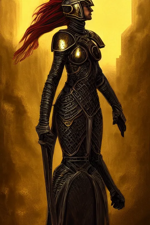 Image similar to portrait knights of Zodiac girl, metallic black and reddish color reflected armor, in heavily rainning ruin Agora of Athens, ssci-fi, fantasy, intricate, rim lights, reflected lights, natural atmosphere, great high details, highly reaslitic, cinematic lighting,, elegant, golden light, highly detailed, digital painting, concept art, smooth, sharp focus, illustration, art by artgerm and greg rutkowski and alphonse mucha and loish and WLOP