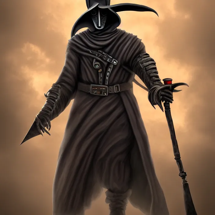 Image similar to full length portrait photograph of a futuristic plague doctor warrior. Extremely detailed. 8k