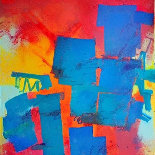 Image similar to abstract expressionist minimalist painting, strong blots of color, interesting relationship within the composition, gestural, sketchbook style, paint on canvas, power washed texture, masterpiece, by secundino hernandez