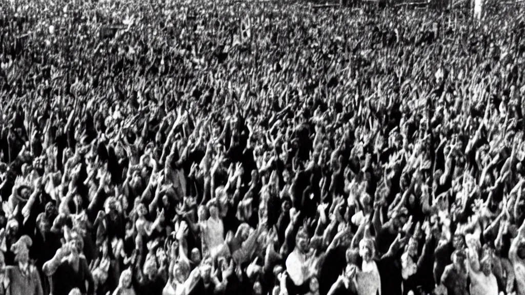 Prompt: movie still of a crowd waving, cinematic composition, cinematic light, by david lynch