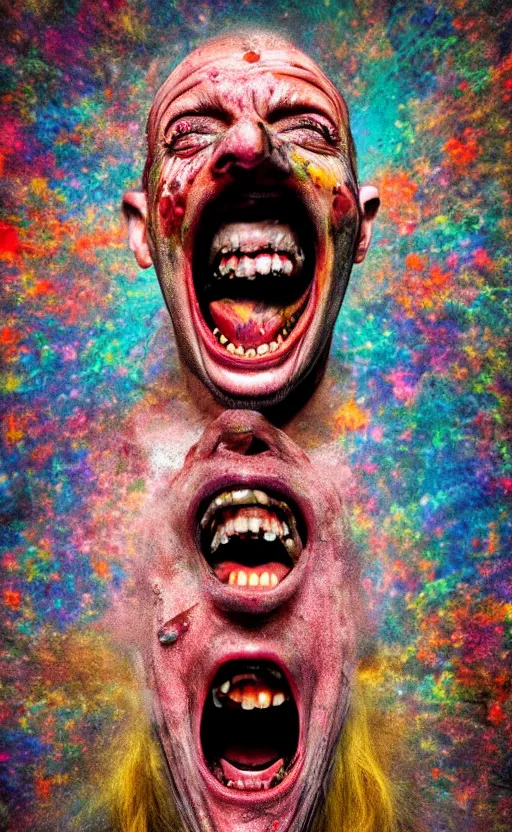 Prompt: image of random arts, weird, chaos, art, human face, grimace of pain and scream, 8K, HDR