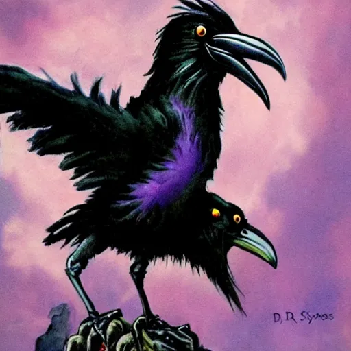 Image similar to fantasy painting of a raven by dr seuss | horror themed | creepy