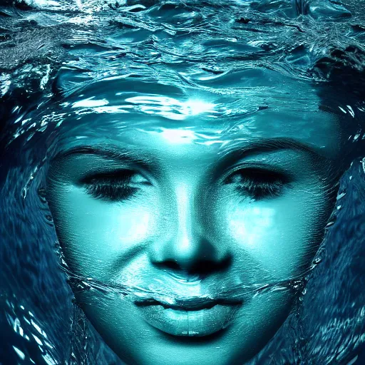 Image similar to water artwork manipulation in the shape of a human head on the ocean, ray tracing, realistic water sharp focus, long shot, 8 k resolution, cinematic