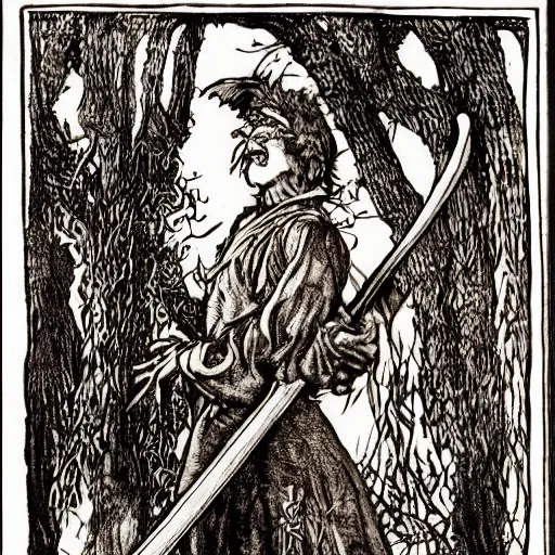 Image similar to pheasant holding a sword, swamp, by Auguste Rodin, by Irving Penn, illustrations by irish fairy tales james stephens arthur rackham, fairy tale illustrations, illustrations by Stephen Reid, Old School FRP, matt morrow art, old school dungeons and dragons