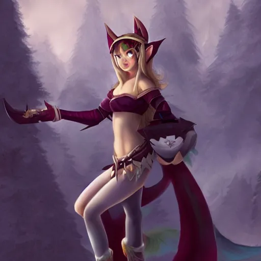 Image similar to cute elf girl with cat ears, dungeons and dragons, character art, matte painting