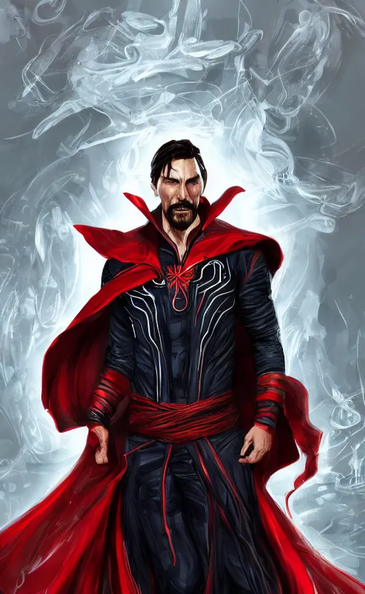 Image similar to venom as doctor strange, black and red suit, dynamic lighting, photorealistic fantasy concept art, trending on art station, stunning visuals, terrifying, creative, cinematic