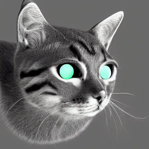 Image similar to a cybernetically enhanced cat, digital art, 3 d render, blender