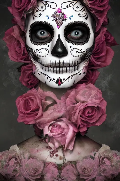 Image similar to Illustration of a sugar skull day of the dead girl, art by Michal Karcz