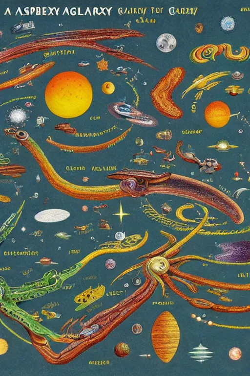 Prompt: a map of another galaxy, in the style of the codex seraphinianus