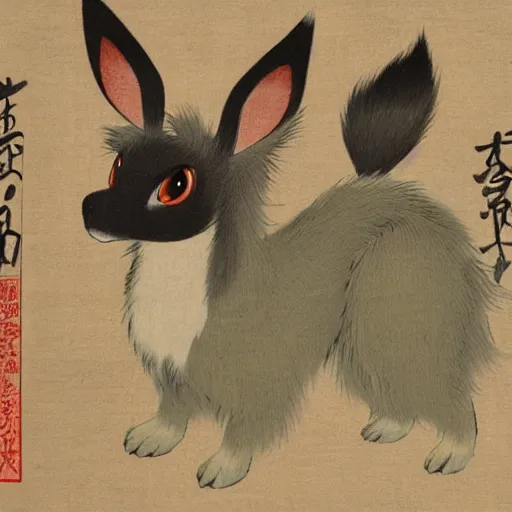 Image similar to Eevee in Japanese art style, nihonga, old Japanese art