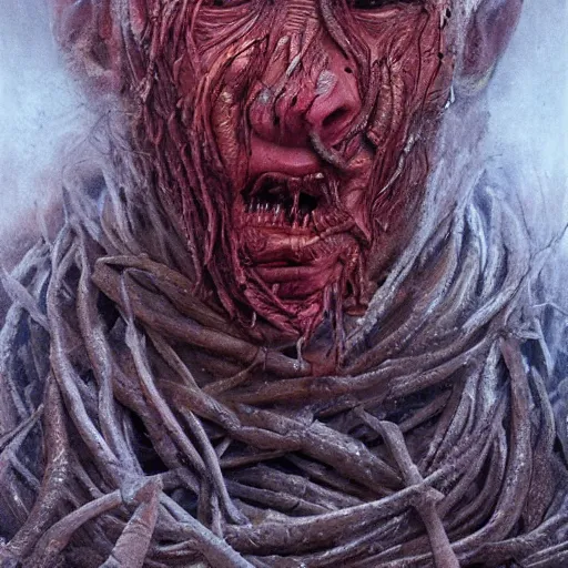 Image similar to vladimir putin face made of worms maggots, dark fantasy, intricate, highly detailed, smooth, artstation, painted by wayne barlowe, greg rutkowski, zdislav beksinski, francis bacon