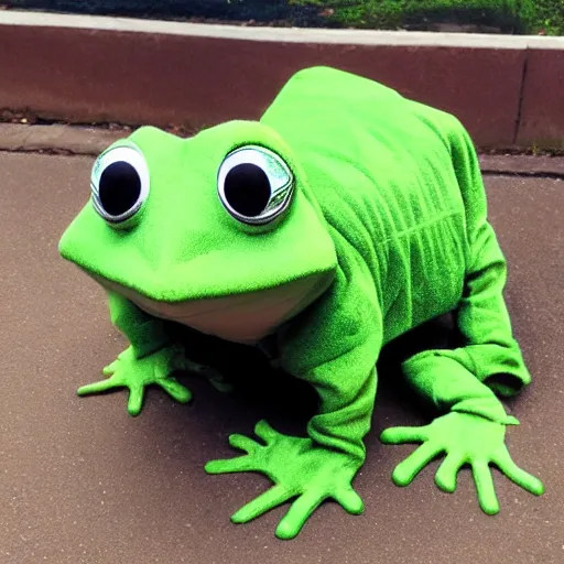 Prompt: pepe green frog costume