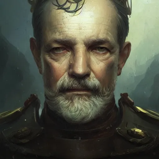 Image similar to Portrait of a middle aged admiral, detailed face, fantasy, highly detailed, cinematic lighting, digital art painting by greg rutkowski