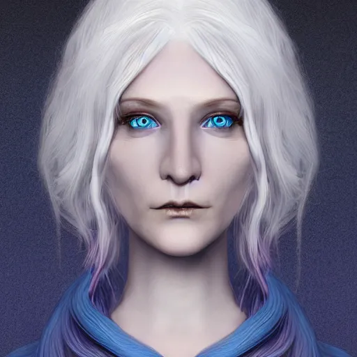 Image similar to a woman with white hair and blue eyes, a character portrait by Brian and Wendy Froud, trending on cg society, fantasy art, zbrush, airbrush art, digital painting