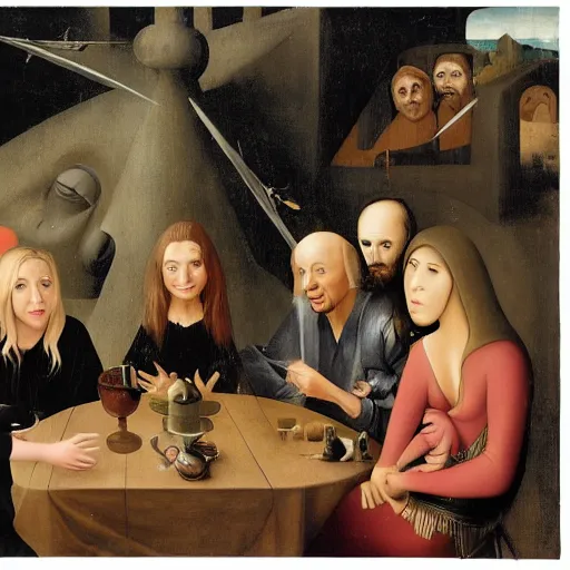 Prompt: the cast of friends, pained by hieronymus bosch