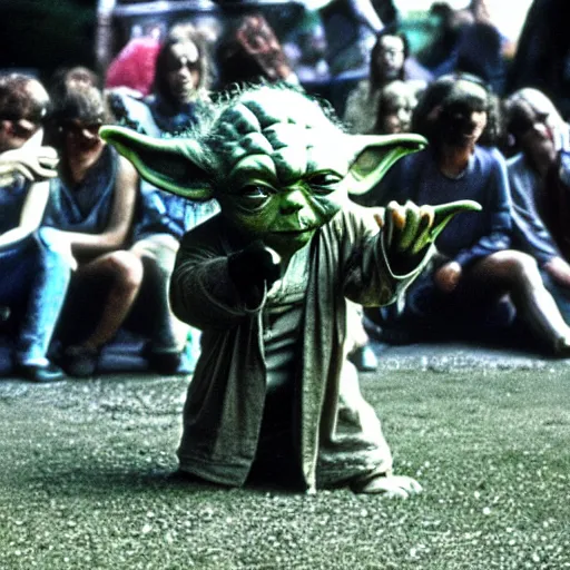 Image similar to yoda performing at woodstock