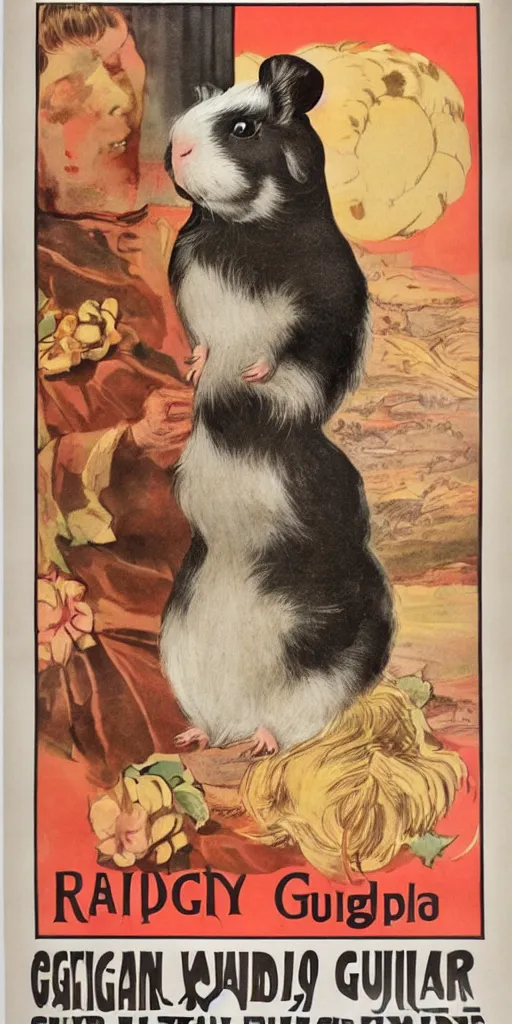 Image similar to a 1 9 1 0 s poster advertising a guinea pig that can sing