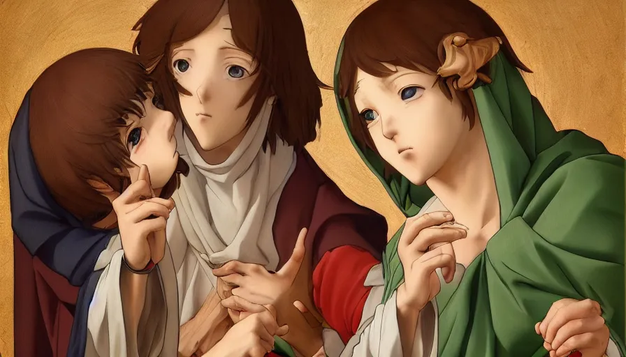 Image similar to jesus christ our lord and savior blessing a cute anime gir, photorealistic, anime, renaissance painting, hyper real, detailed, wide angle shot