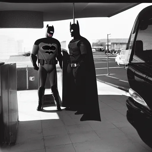 Prompt: Batman gets a job at the McDonald’s drive thru, 35mm film