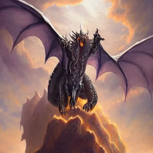 Prompt: giant dragon flying in the sky,symmetrical dragon wings,symmetrical dragon wings, dragon head, dragon head, dragon feet and claws, dragon feet and claws, epic fantasy style art, galaxy theme, by Greg Rutkowski, hearthstone style art, 00% artistic