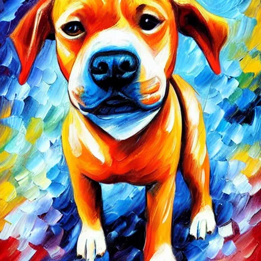 Prompt: painting of a mini pit bull wearing a suit as a politician by Leonid Afremov