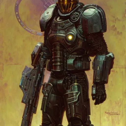 Image similar to the doomslayer as a cyberpunk knight, closeup portrait art by norman rockwell and donato giancola and greg rutkowski