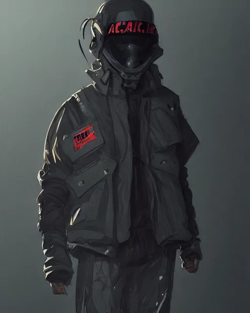 Image similar to Medium shot of a character wearing Nike ACG+Acronym+Riot Division in the style of greg rutkowski