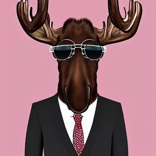 Prompt: cool moose wearing a suit and sunglasses, digital art