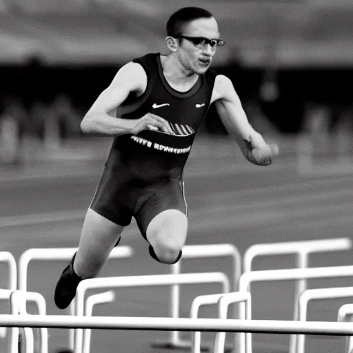 Image similar to stephen hawking competing in the hurdles in the olympics