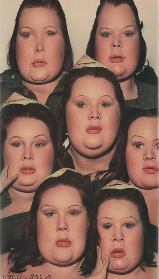 Prompt: obese coneheads, detailed facial features, 1 9 8 0 aesthetic