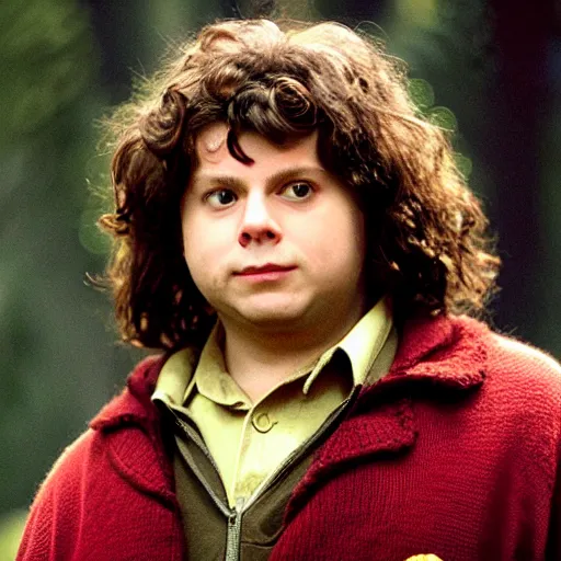 Prompt: Micheal Cera as Hagrid from Harry potter, movie still from chamber of secrets