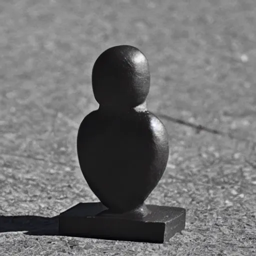 Prompt: a real sized statue in the shape of a peanut, black and white, creepy, polaroid
