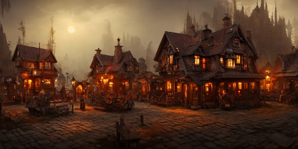 Image similar to a small steampunk wooden village, rich, cyborgs, dark aesthetic, soft colours, natural, steam, big clocks, concept art, octane render, unreal engine, in the style of luca guadagnino, highly detailed, high quality, artstation, digital art, 8 k hdr, cinematic, dramatic lighting, scenic, rich colour scheme