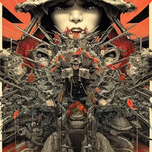 Image similar to 🏴🏴☠🤬, symmetrical, intense, detailed, by bambang nurdianshyah, garis edelweiss, roby dwi antono and dan mumford, ayami kojima, takato yamamoto, barclay shaw, norman rockwel, karol bak, yukito kishiro