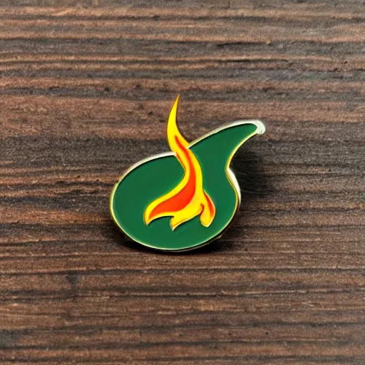 Prompt: minimalistic jalapeno on fire flame circle enamel pin retro design