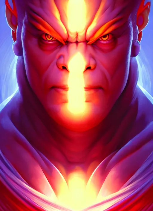 Image similar to symmetry!! portrait of akuma, street fighter, sci - fi, global illumination!! intricate, elegant, highly detailed, digital painting, artstation, concept art, smooth, sharp focus, illustration, art by artgerm and greg rutkowski and alphonse mucha