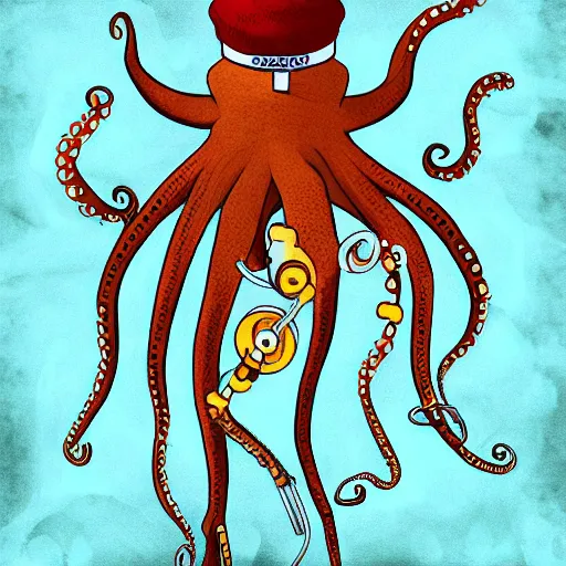 Prompt: an octopus dressed as a doctor and physician, an octopus that looks like a medical professional, an octopus wearing human clothing, photograph, stylized, photorealistic, digital painting, masterpiece, 4k wallpaper, cartoon illustration