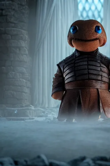 Image similar to very very intricate photorealistic photo of a goomba in an episode of game of thrones, photo is in focus with detailed atmospheric lighting, award - winning details