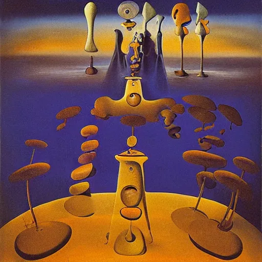 Prompt: Temple of the new gods. Dali. Yves Tanguy.