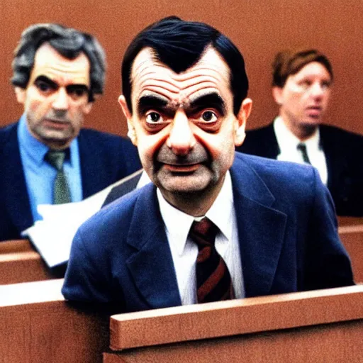 Image similar to mr bean sentenced to life in a courtroom