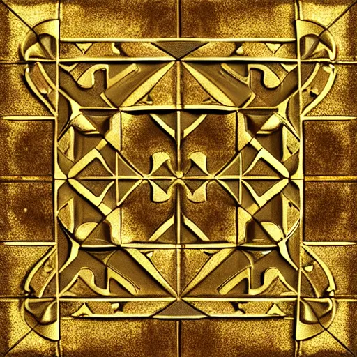 Image similar to 3d render of an abstract medieval pattern gold tile, symetrical