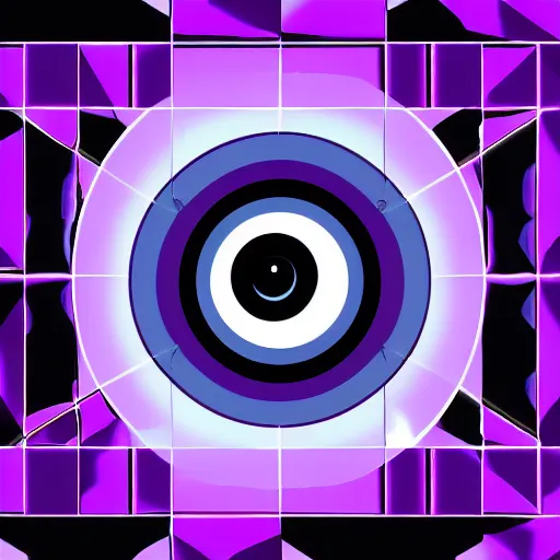 Image similar to illustration of a cyberpunk eye in a purple rhombus on a black background.