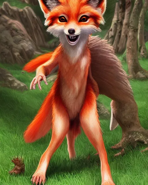Prompt: award - winning extremely detailed fantasy art of a cute innocent eyes anthropomorphic vulpes vulpes fulva wearing polo shirt and cargo shorts, 4 k