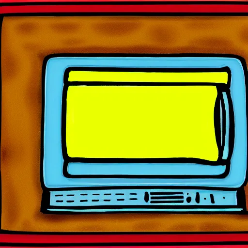 Prompt: A microwave with a cartoon :3 face drawn in yellow crayon